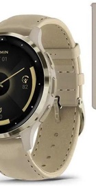Garmin Venu 3S Soft Gold S. Steel Bezel w. French Gray Case and Leather Band (010-02785-55)