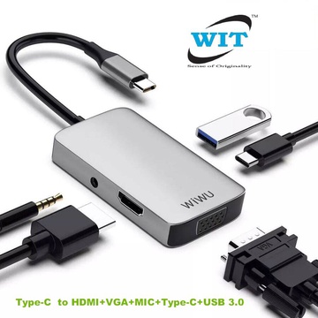 WIWU Alpha 513HVP 5in1 (USB-C to USB3.0+USB-C+VGA+HDMI+3.5mm) Space Grey