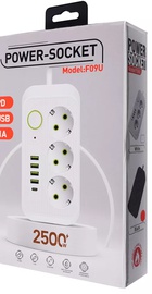IQ Power F09 (3 розетки + 4 USB + 1 Type-C) Black