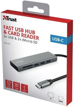 Trust Halyx Fast USB-C Hub & Card reader Aluminium (24191)