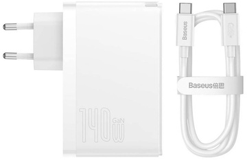 Baseus GaN5 Pro Fast Charger 2C+U 140W White w/Type-C to Type-C cable (CCGP100202)