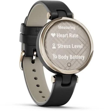 Garmin Lily Cream Gold Bezel with Black Case and Italian Leather Band (010-02384-B1)
