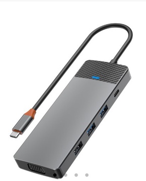 WIWU Linker 9in1 USB-C to (USB-C+USB2.0+2xUSB3.0+SD/MicroSD+VGA+HDMI+PD 100W) Grey (A921HV)