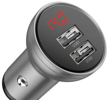 Baseus Digital Display Dual USB 4.8A Car Charger 24W Silver (CCBX-0S)