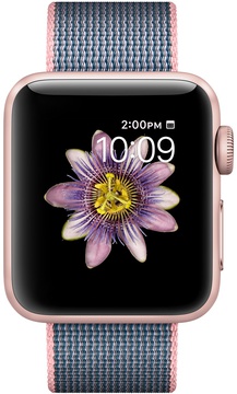 Apple Watch 38mm Series 2 Rose Gold Aluminum Case with Light Pink/Midnight Blue Woven Nylon (MNP02)