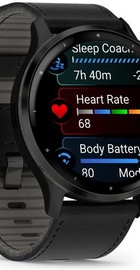 Garmin Venu 3 Slate S. Steel Bezel w. Black Case and Leather Band (010-02784-52/02)