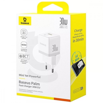 Baseus Palm Fast Charger Type-C+USB 30W White
