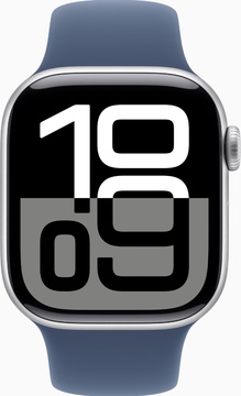 Apple Watch Series 10 GPS + Cellular 42mm Silver Aluminum Case With Denim Sport Band - M/L (MWX43)
