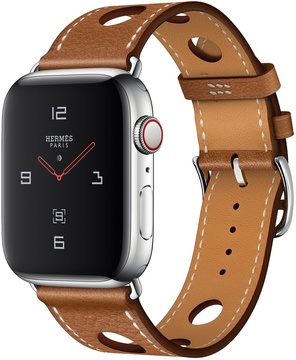 Apple Watch Hermes Series 4 GPS + Cellular 44mm Stainless Steel Case with Fauve Grained Barenia Leather Single Tour Rallye (MU9D2)