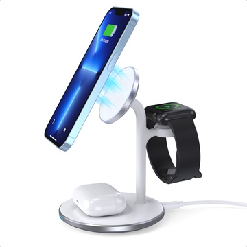 Choetech Magnetic 3 in 1 magnetic Wireless Charging Stand White (T585-F)