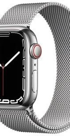 Apple Watch Series 7 GPS + Cellular 45mm Silver Stainless Steel Case with Silver Milanese Loop (MKJE3, MKJW3)