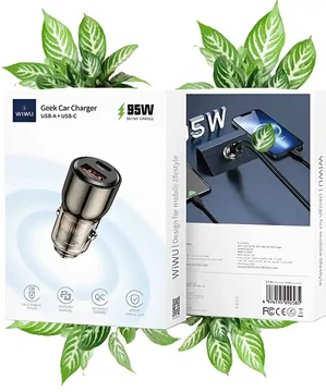 Wiwu Car Charger (1xType-C PD + 1xUSB 3.0) (Wi-QC012) 95W