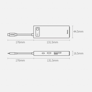 Hub Baseus Metal Gleam Multi-functional 8-in-1 (PD, USB, HDMI, RJ45) (CAHUB-CV0BL) Blue