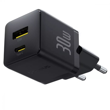 Baseus Palm Fast Charger Type-C+USB 30W (With Cable Type-C to Type-C 60W 1m) Black