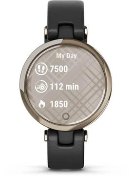 Garmin Lily Cream Gold Bezel with Black Case and Italian Leather Band (010-02384-B1)