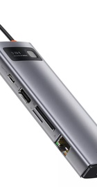 Baseus Metal Gleam Series 9-in-1 (3xUSB3.0 + 4KHD+ TF + SD + Type-C PD + VGA + RJ45) Grey (CAHUB-CU0G)