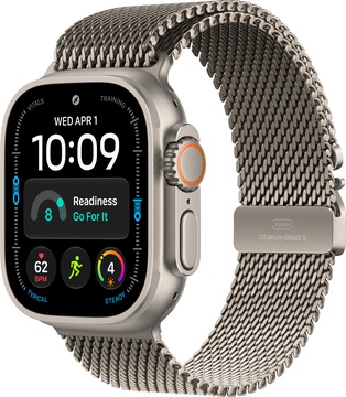 Apple Watch Ultra 4 Natural Titanium Case with Natural Titanium Milanese Loop - Medium (MJA94)