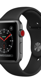Apple Watch 42mm Series 3 GPS + Cellular Space Gray Aluminum Case with Black Sport Band (MQK22)