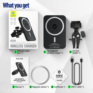 Blueo Car Magnetic Wireless Charger Black 15W (P007-BLK)