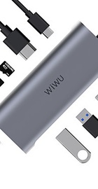 WIWU Alpha 8in1 831HRT (USB-C to 3xUSB3.0+HDMI+RJ45+USB-C+SD+TF Card) Gray