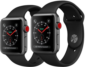 Apple Watch 42mm Series 3 GPS + Cellular Space Gray Aluminum Case with Black Sport Band (MQK22)