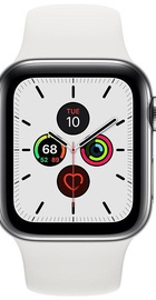 Apple Watch Series 5 GPS + Cellular 40mm Stainless Steel Case with White Sport Band (MWWR2, MWX42)