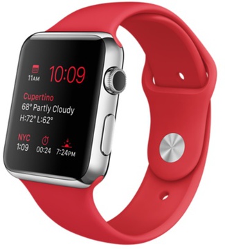 Apple Watch 42mm Stainless Steel Case with Red Sport Band (MLLE2)