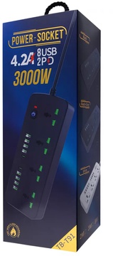 IQ Power T91 (4 розетки + 8 USB + 2 Type-C) 2 метра Black