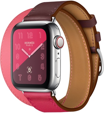 Apple Watch Hermes Series 4 GPS + Cellular 40mm Stainless Steel Case with Bordeaux/Rose Extreme/Rose Azalee Swift Leather Double Tour (MU6R2)