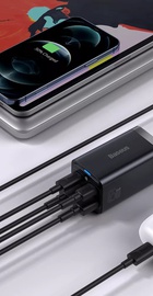 Baseus GaN3 Pro 65W (2 Type-C + 2 USB) + Кабель Type-C to Type-C 100W (1m) (CCGP040101)