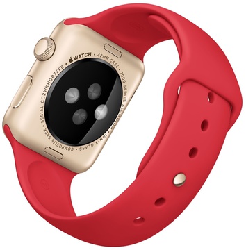 Apple Watch Sport 42mm Gold Aluminum Case with Red Sport Band (MMEE2)
