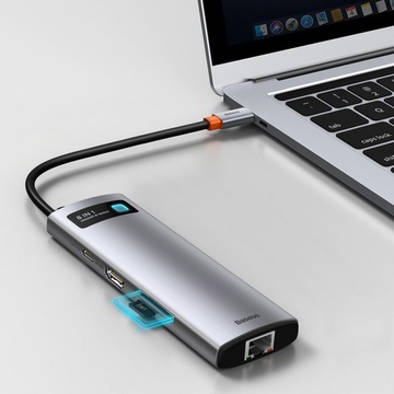 Hub Baseus Metal Gleam Multi-functional 8-in-1 (PD, USB, HDMI, RJ45) (CAHUB-CV0G) Gray