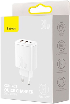 Baseus Compact Quick Charger 2U+C 30W White (CCXJ-E02)