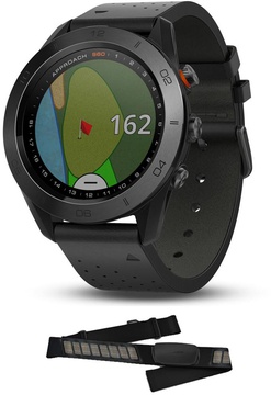 Garmin Approach S60 Premium Black Ceramic Bezel with Black Leather Band (010-01702-03)