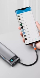 Baseus Metal Gleam Series 9-in-1 (3xUSB3.0 + 4KHD+ TF + SD + Type-C PD + VGA + RJ45) Grey (CAHUB-CU0G)