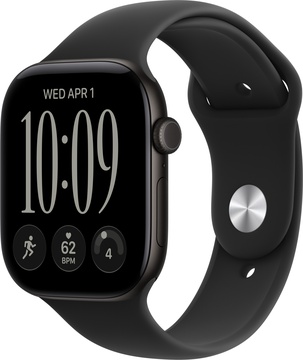 Apple Watch Series 12 GPS 46mm Black Aluminum Case with Black Sport Band S/M (MJEK4)