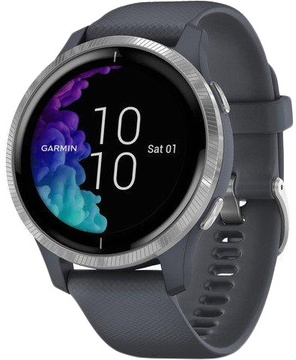 Garmin Venu Silver Stainless Steel Bezel w. Granite Blue and Silicone B. (010-02173-01)