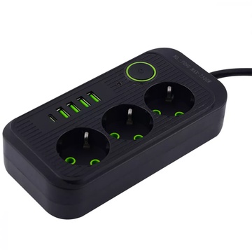 IQ Power F09 (3 розетки + 4 USB + 1 Type-C) Black