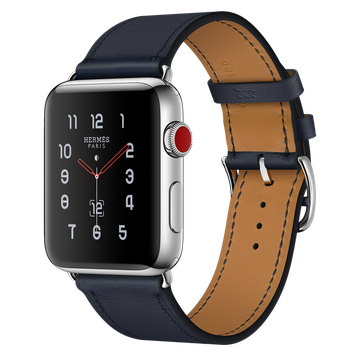 Apple Watch Hermes 42mm Series 3 GPS + Cellular Stainless Steel Case with Indigo Swift Leather Single Tour (MQLQ2)