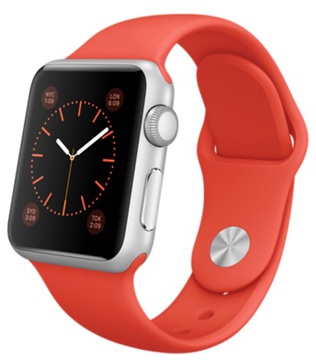 Apple Watch Sport 38mm Silver Aluminum Case with Orange sport Band (MLCF2)