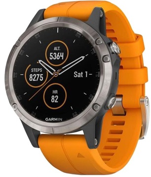 Garmin Fenix 5 Plus Sapphire Titanium with Solar Flare Orange Band