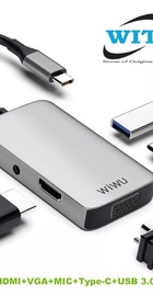 WIWU Alpha 513HVP 5in1 (USB-C to USB3.0+USB-C+VGA+HDMI+3.5mm) Silver