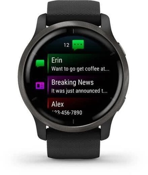Garmin Venu 2 Slate Stainless Steel Bezel with Black Case and Silicone Band (010-02430-11/01)