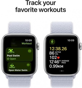 Apple Watch SE 2 GPS 44mm Silver Aluminium Case w. Blue Cloud Sport Loop (MXET3)