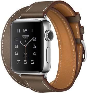 Apple Watch Hermes 38mm Series 2 Stainless Steel Case with Etoupe Swift Leather Double Tour (MNQ52)
