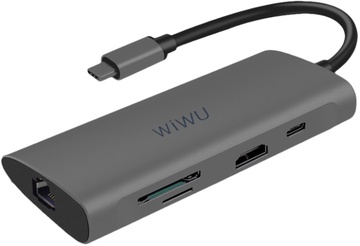 WIWU Alpha 8in1 831HRT (USB-C to 3xUSB3.0+HDMI+RJ45+USB-C+SD+TF Card) Gray