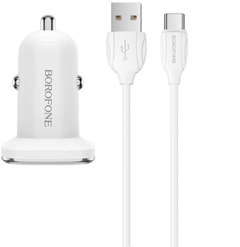 Borofone BZ12 Lasting Power 2USB 2.4A + USB Type-C White