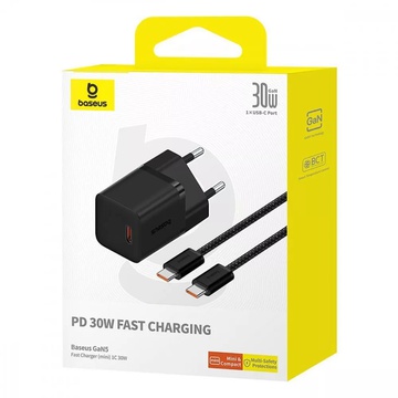 Baseus GaN5 Mini Fast Charger 30W + Cable Type-C to Type-C 100W (1m) black