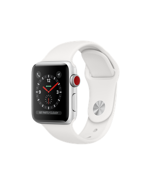 Apple Watch 38mm Series 3 GPS + Cellular Silver Aluminum Case with White Sport Band (MTGG2)