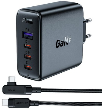Acefast A37 (3xUSB-C + USB-A) + cable USB-C to USB-C 100w